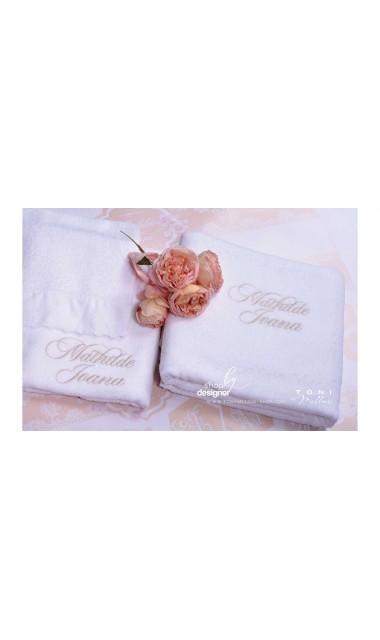Trusou de botez somon cu alb cu broderie sand pentru fetite Elegant Monogram Peach 12